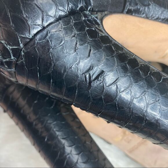 Barneys New York Co Op Black Snake Suede Peep Toe Heeled Platform Booties 35 - Picture 12 of 12